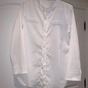 White collarless button-down blouse